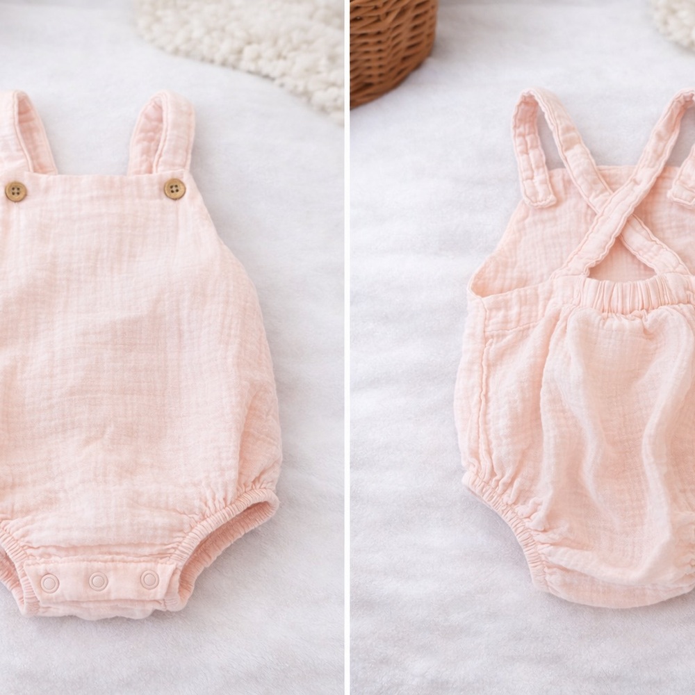 Organic Little Planet by Carter’s Pink Muslin Bubble Romper | Size 9M